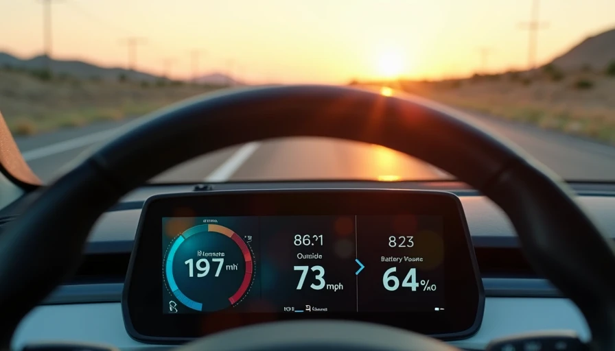 EV dashboard showing highway driving conditions with reduced range estimate