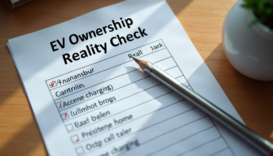 Printed EV ownership reality checklist spreadsheet with pencil